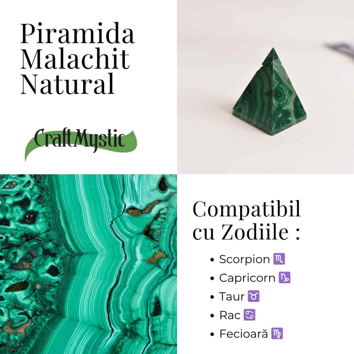 Piramida Malachit natural H 5.1-6.4 cm Latime 4.6-4.9 cm 166-201 gr - Echilibru si Armonie Interioara