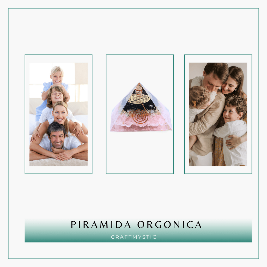 Piramida orgonica cu Turmalina neagra, Citrin, Cuart roz