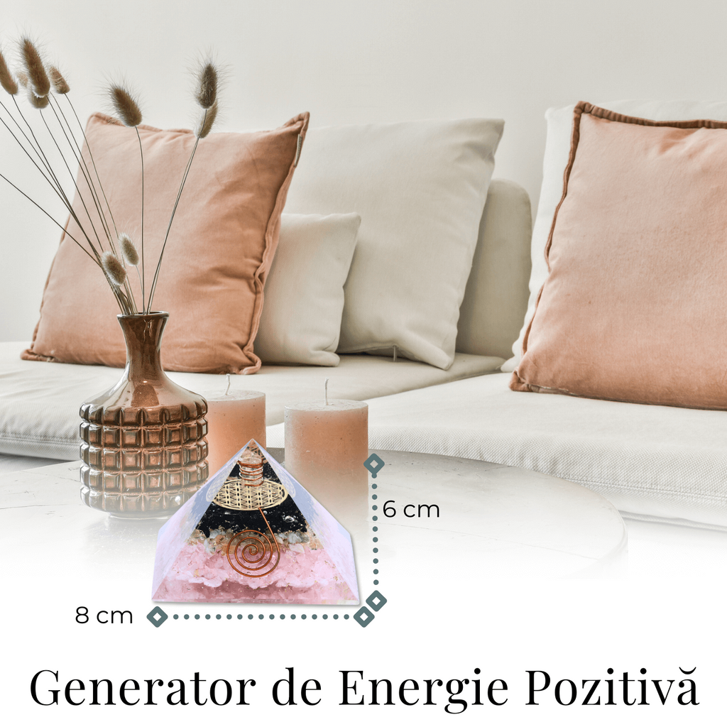 Piramida orgonica cu Turmalina neagra, Citrin, Cuart roz