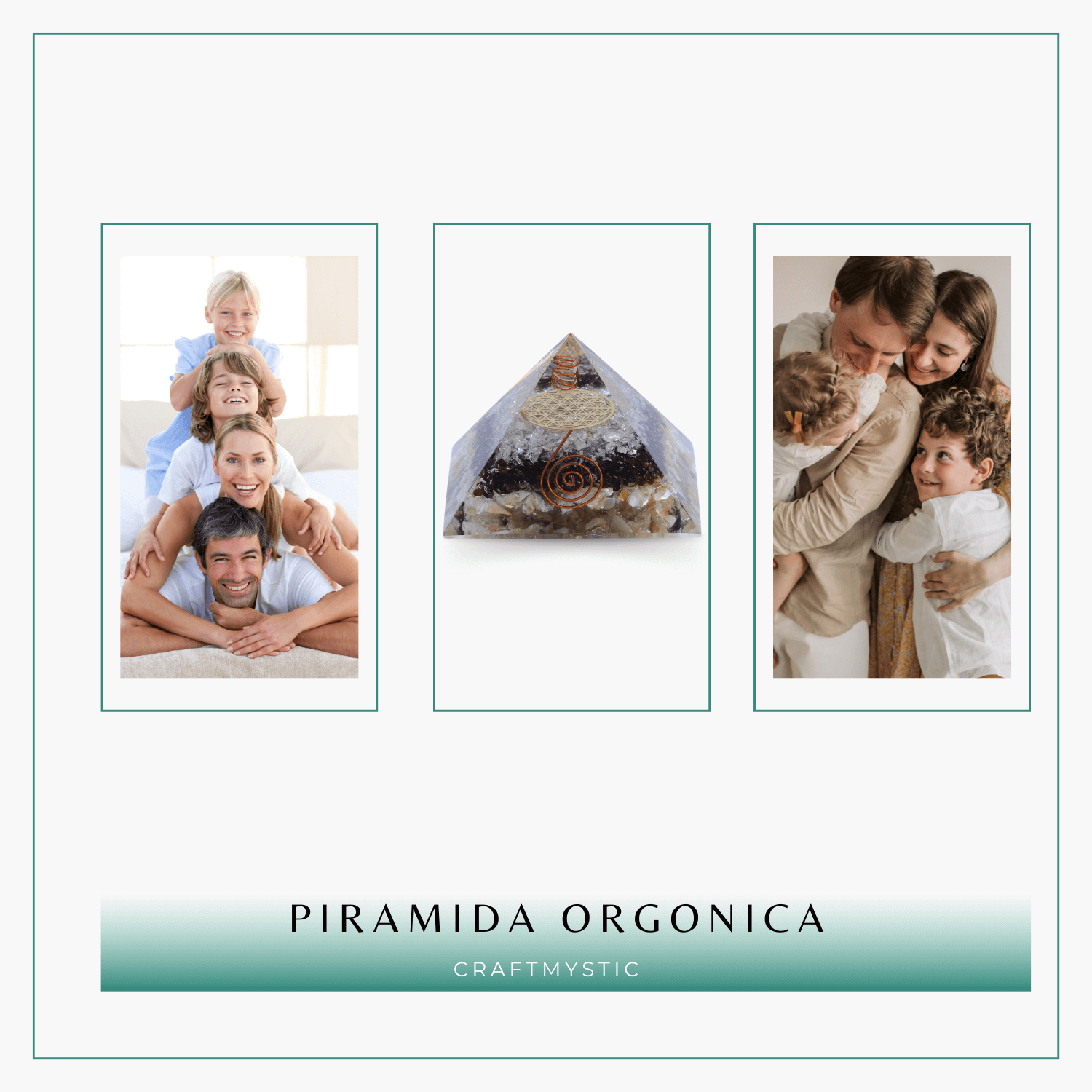Piramida orgonica cu 3 tipuri de pietre naturale