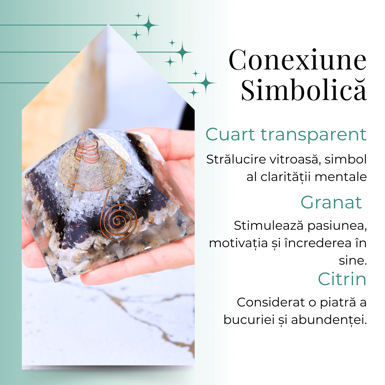 Piramida orgonica cu 3 tipuri de pietre naturale