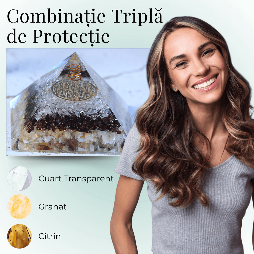 Piramida orgonica cu 3 tipuri de pietre naturale