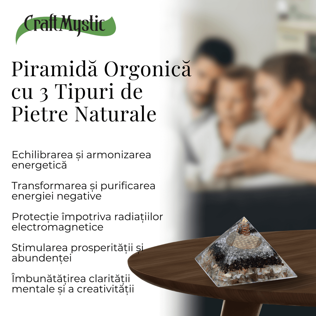 Piramida orgonica cu 3 tipuri de pietre naturale