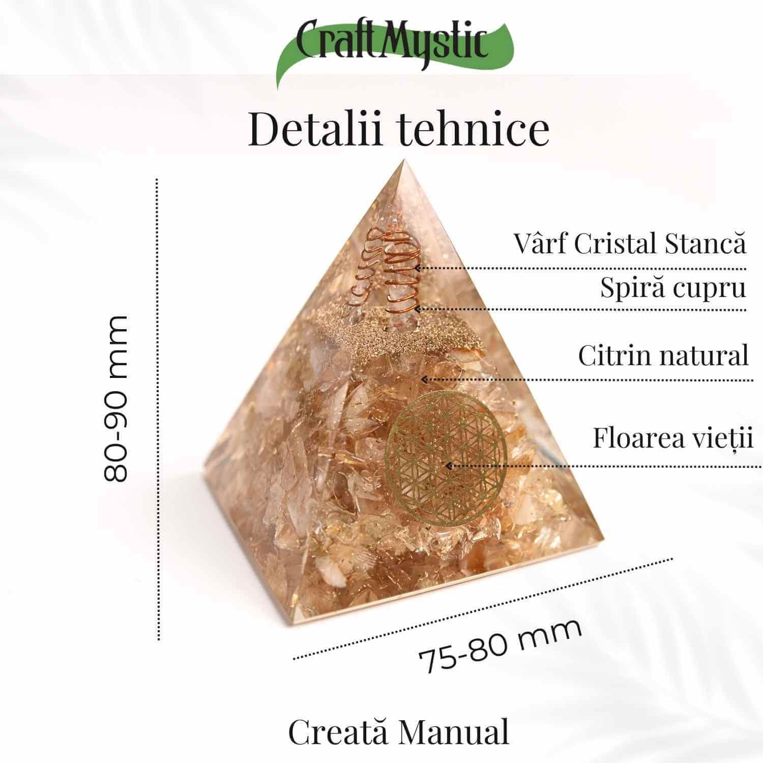 Piramida Orgonica cu Citrin Natural 80-90 mm
