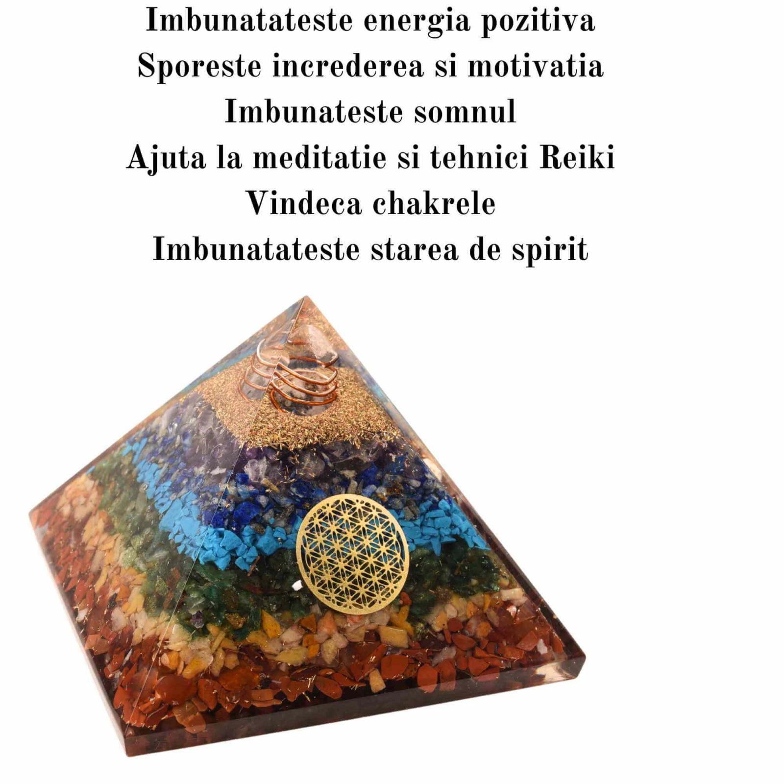 Set Piramida Orgonica 6.5 cm si Colier 7 Chakre -  Piramida Orgonica pentru Vindecare Energetica - Protectie EMF
