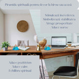 Piramida Orgonica cu cristal Acvamarin si simbolul floarea vietii 8 cm – pentru energie pozitiva, curaj, eliminarea fricii si a stresului