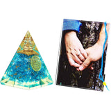 Piramida Orgonica cu cristal Acvamarin si simbolul floarea vietii 8 cm – pentru energie pozitiva, curaj, eliminarea fricii si a stresului