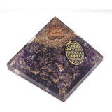 Piramida Orgonica cu cristal Ametist si simbolul floarea vietii 8 cm – Pentru energie, vindecarea reiki, echilibrarea chakrelor
