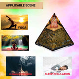 Piramida Orgonica cu cristale Labradorit si simbolul floarea vietii 8 cm – pentru dezvoltare spirituala si emotionala