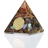 Piramida Orgonica cu cristale Labradorit si simbolul floarea vietii 8 cm – pentru dezvoltare spirituala si emotionala