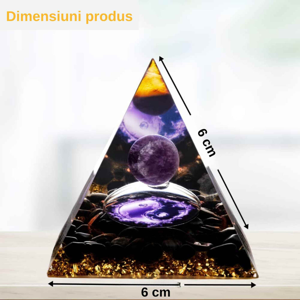 Piramida Orgonica 6 cm cu Ametist si Obsidian