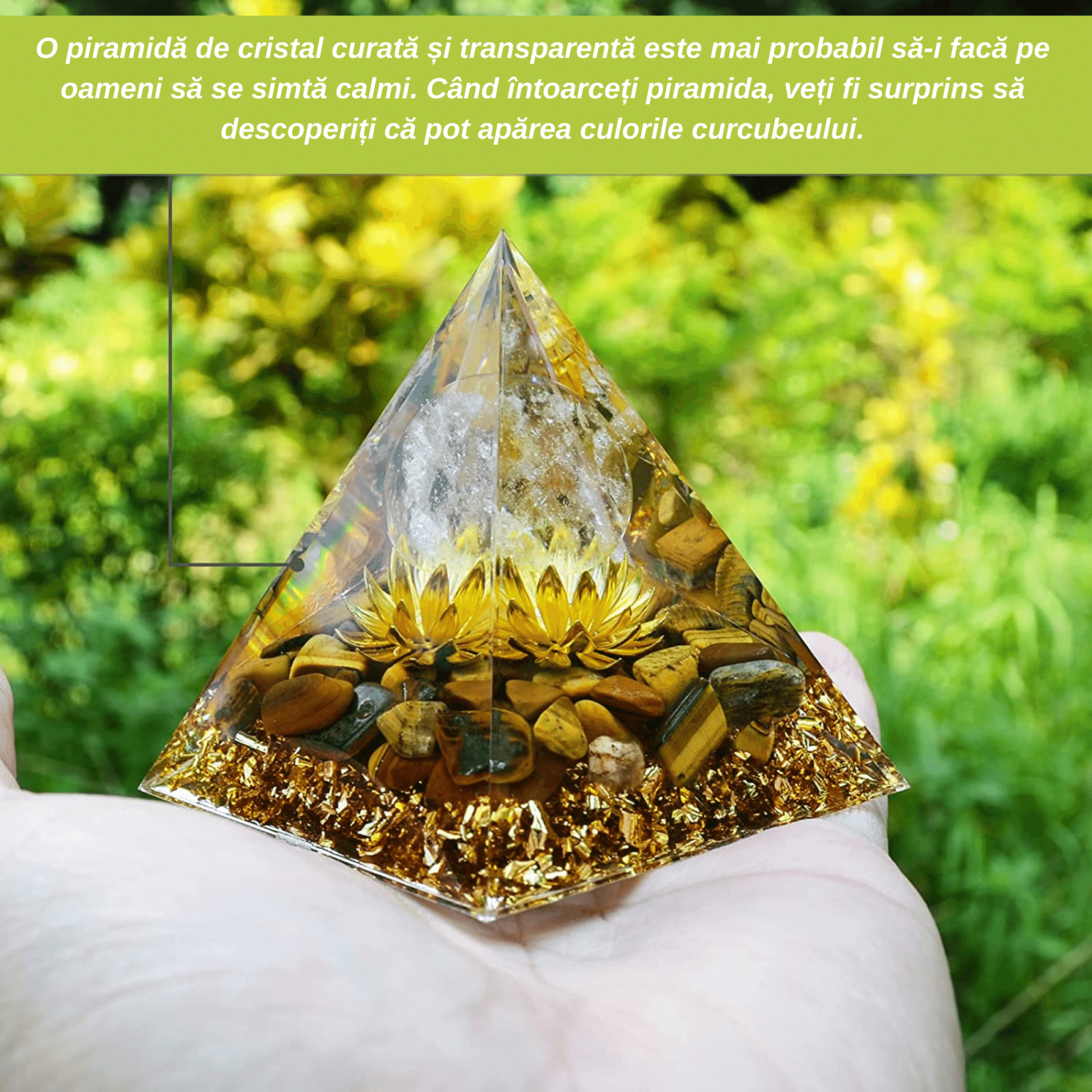 Piramida Orgonica cu cristale vindecatoare Ochi de Tigru 6 cm- Protectie Energetica si Claritate