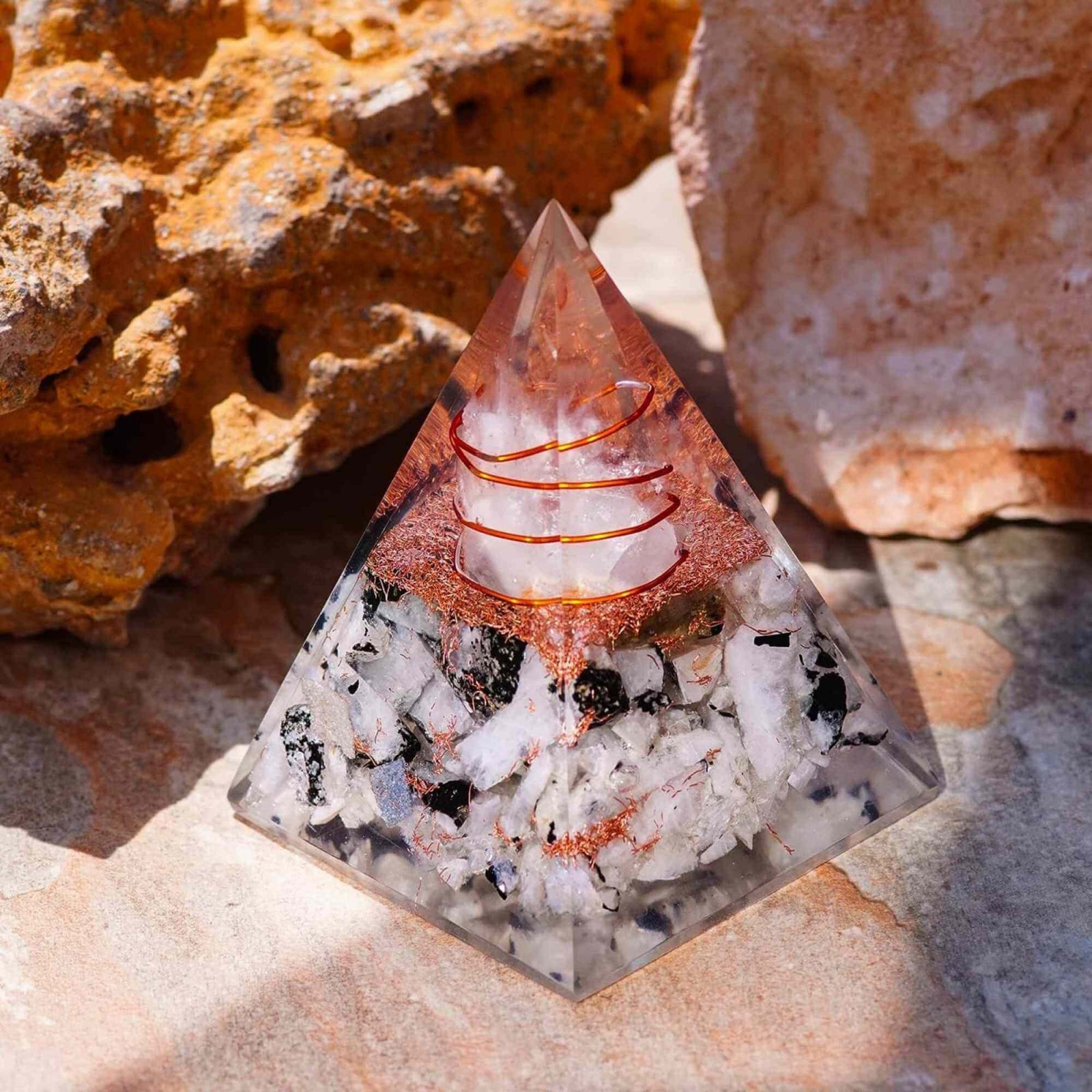 Piramida Inspirationala Orgonica pentru Succes | Piramida Orgone din Piatra Lunii Curcubeu - Liniste – Dezvoltare – Putere
