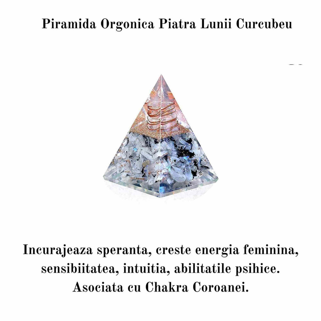 Piramida Inspirationala Orgonica pentru Succes | Piramida Orgone din Piatra Lunii Curcubeu - Liniste – Dezvoltare – Putere