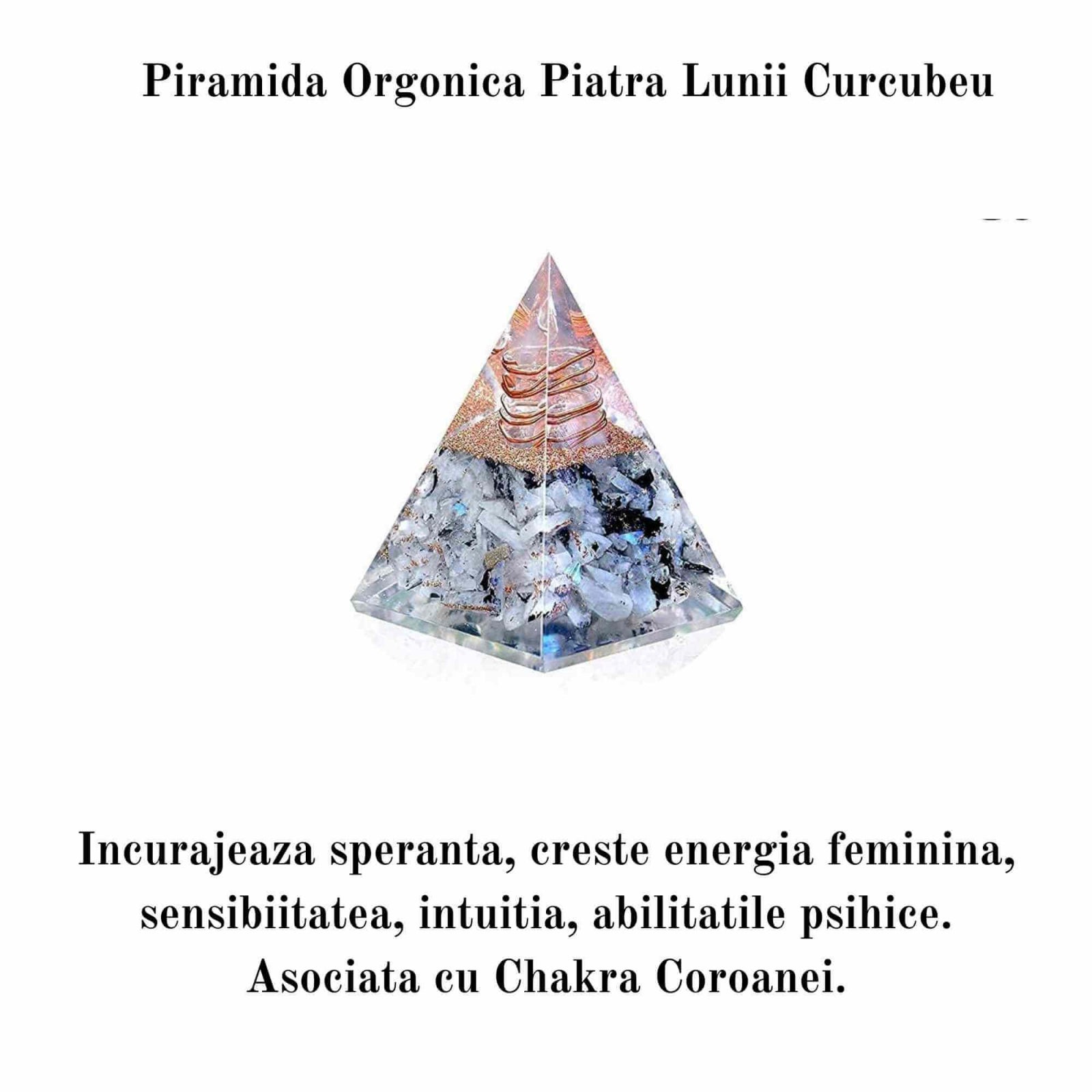 Piramida Inspirationala Orgonica pentru Succes | Piramida Orgone din Piatra Lunii Curcubeu - Liniste – Dezvoltare – Putere