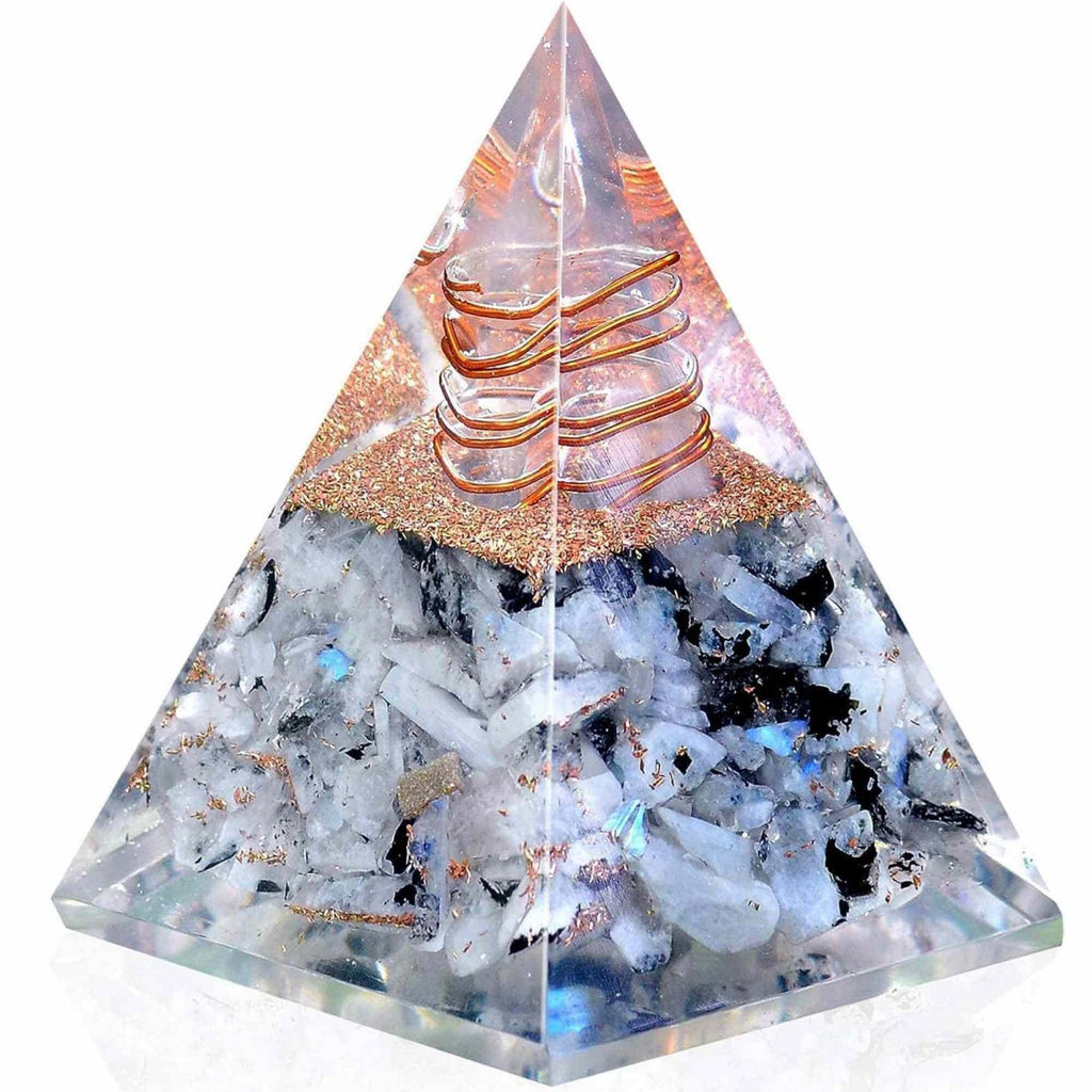 Piramida Inspirationala Orgonita pentru Succes | Piramida Orgone din Piatra Lunii Curcubeu - Liniste – Dezvoltare – Putere