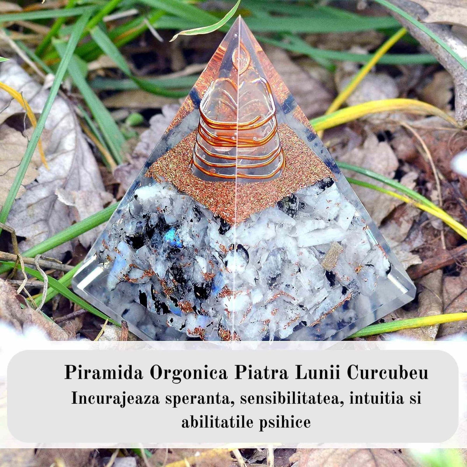 Piramida Inspirationala Orgonica pentru Succes | Piramida Orgone din Piatra Lunii Curcubeu - Liniste – Dezvoltare – Putere