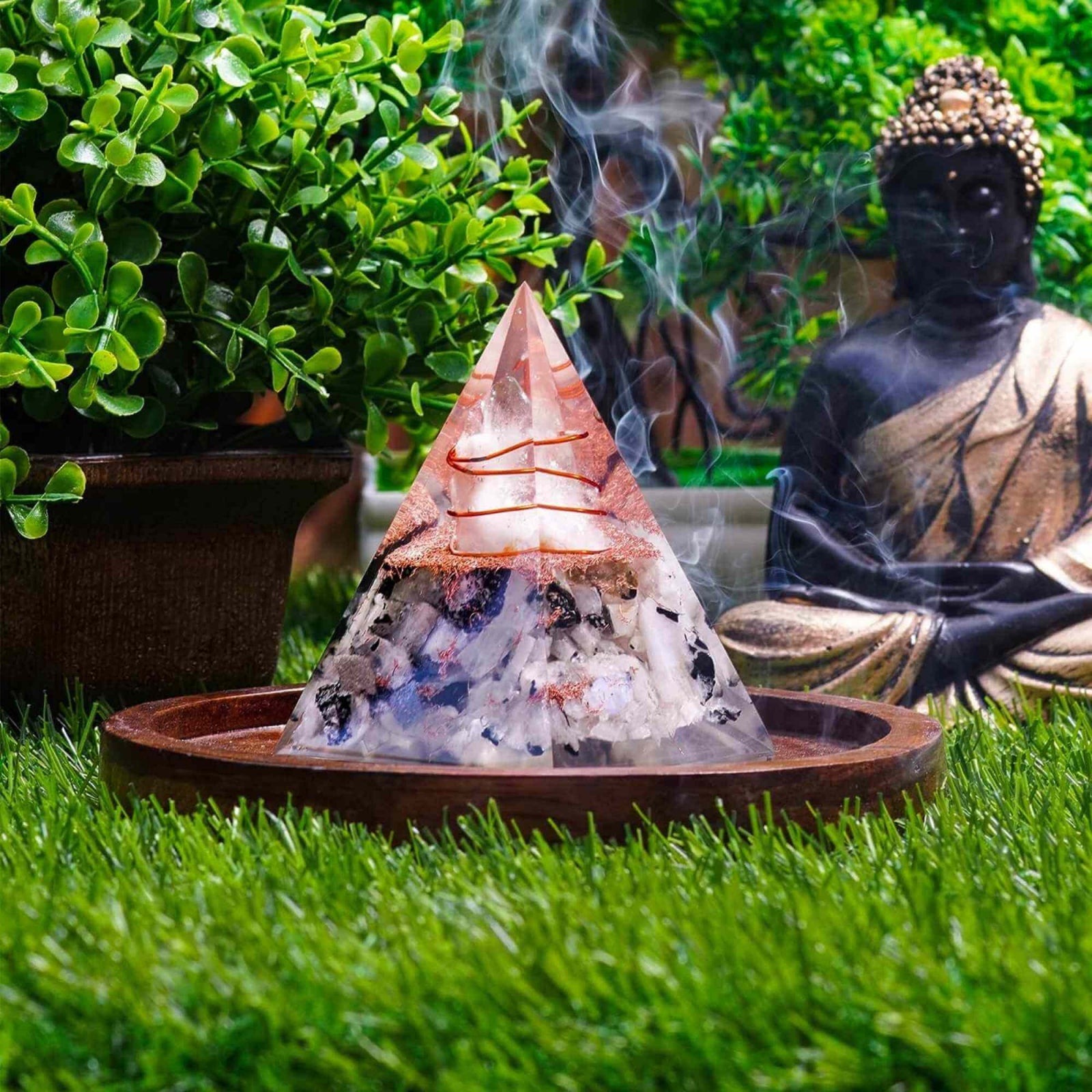 Piramida Inspirationala Orgonica pentru Succes | Piramida Orgone din Piatra Lunii Curcubeu - Liniste – Dezvoltare – Putere