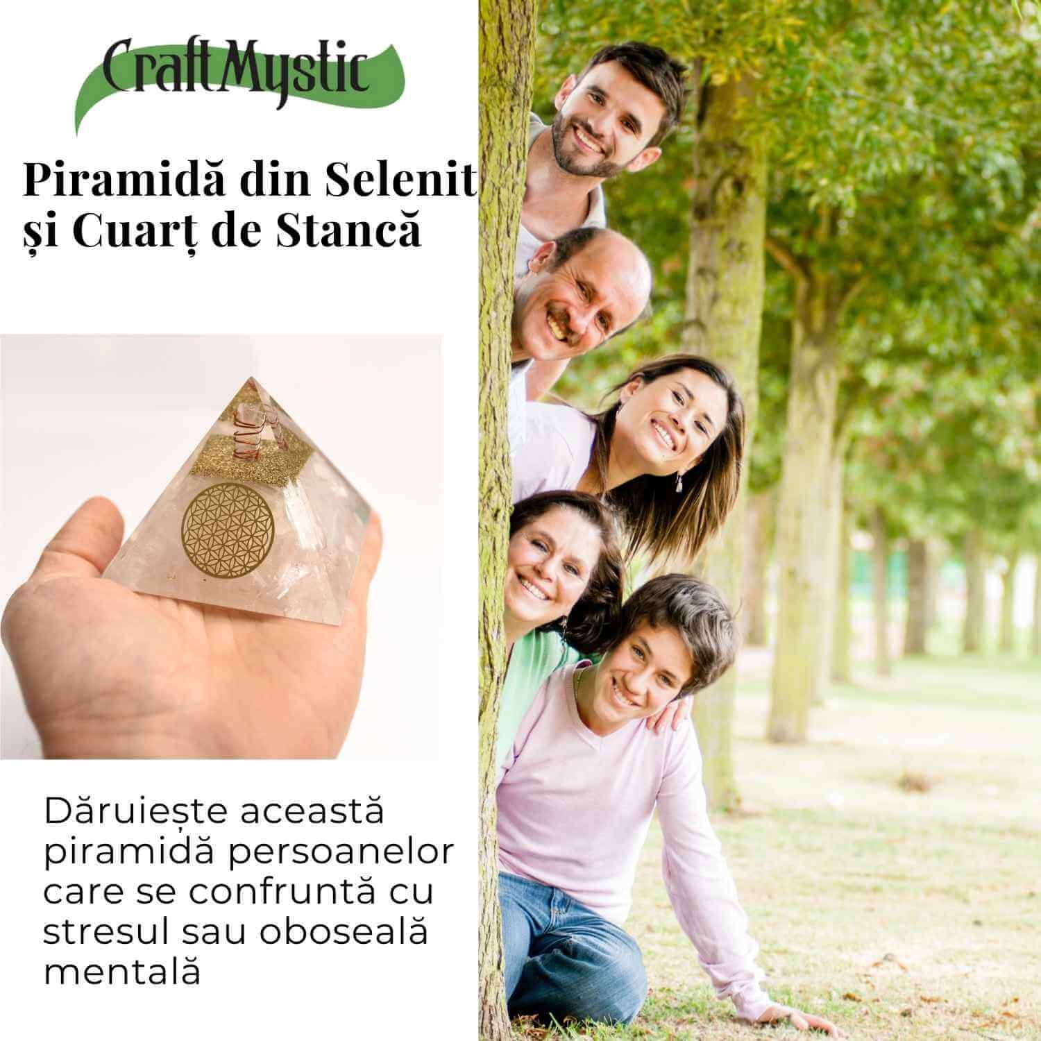Piramida Orgonica cu Selenit si Floarea Vietii