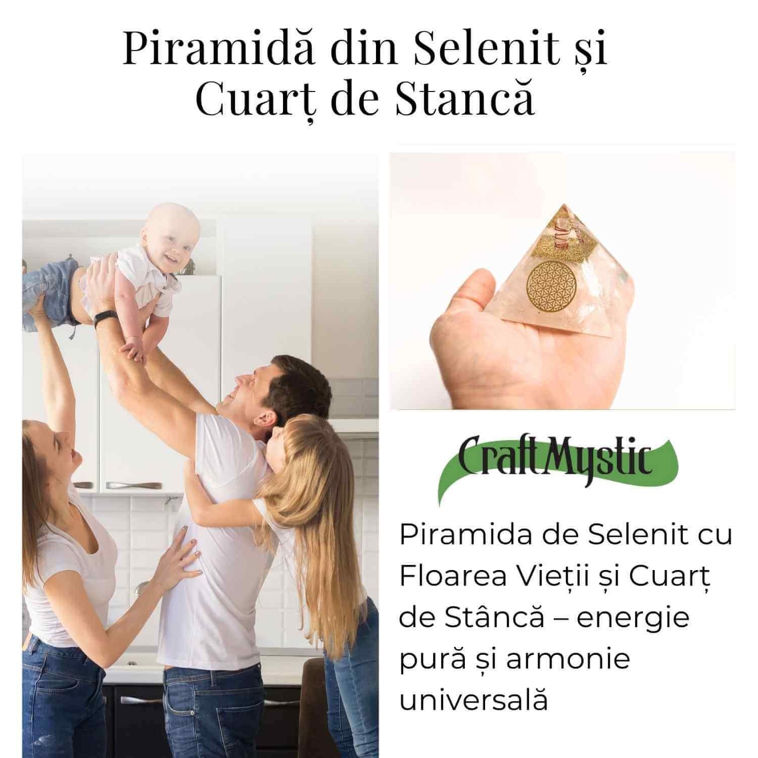 Piramida Orgonica cu Selenit si Floarea Vietii