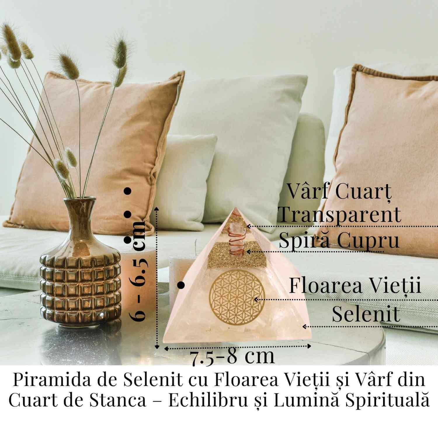 Piramida Orgonica cu Selenit si Floarea Vietii