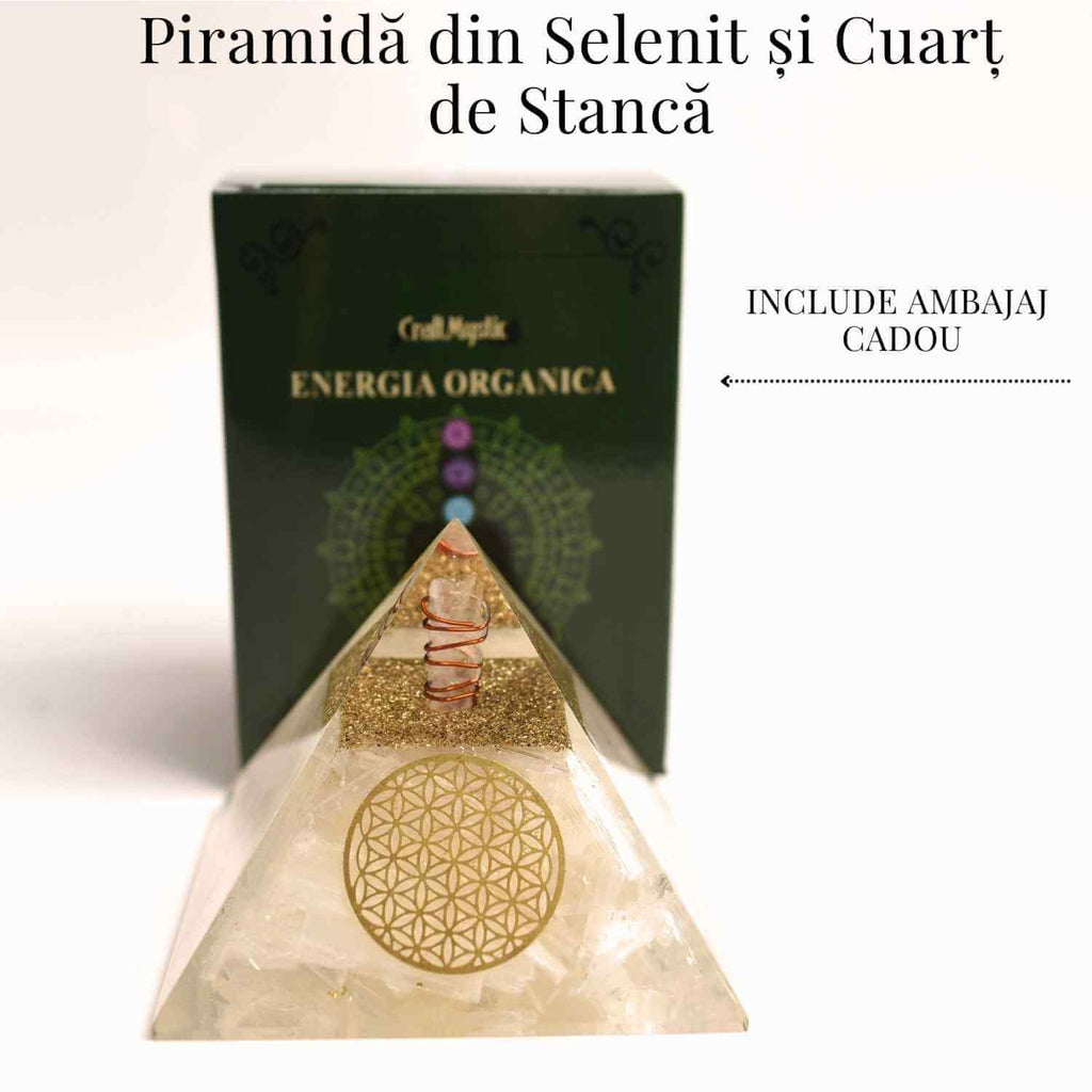 Piramida Orgonica cu Selenit si Floarea Vietii