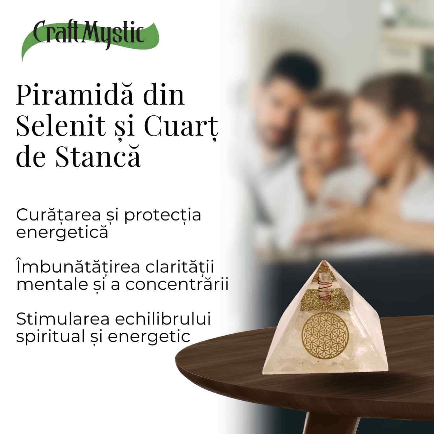 Piramida Orgonica cu Selenit si Floarea Vietii