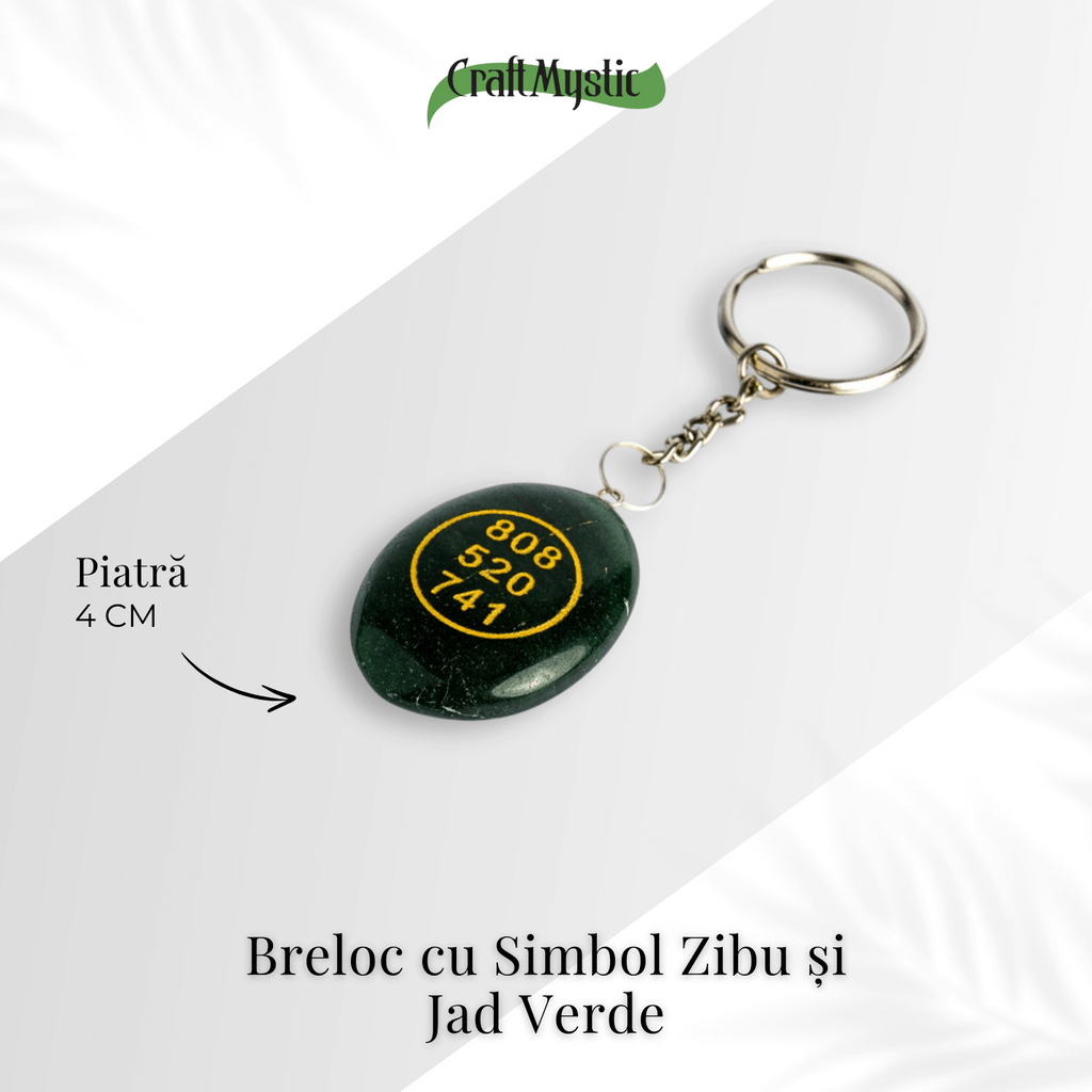 Breloc cu simbol Zibu si jad verde – Protectie si iubire universala la purtator
