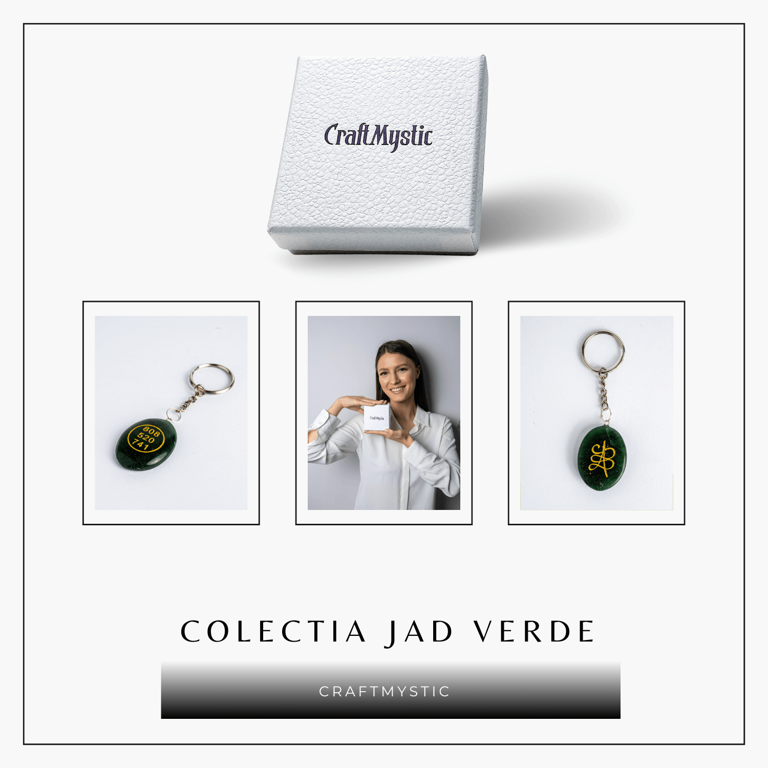 Breloc cu simbol Zibu si jad verde – Protectie si iubire universala la purtator