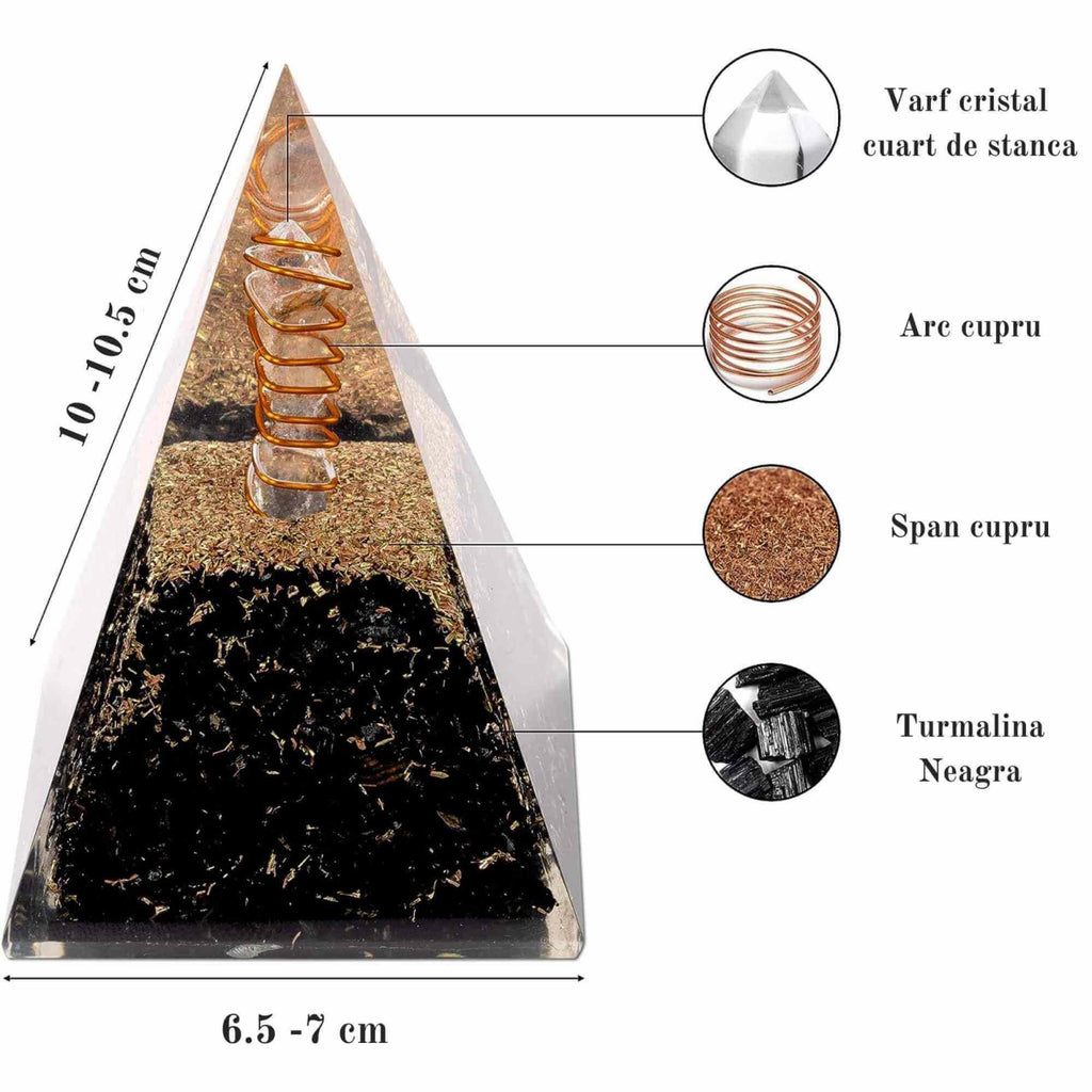 Piramida Orgonica 10 cm cu Turmalina Neagra