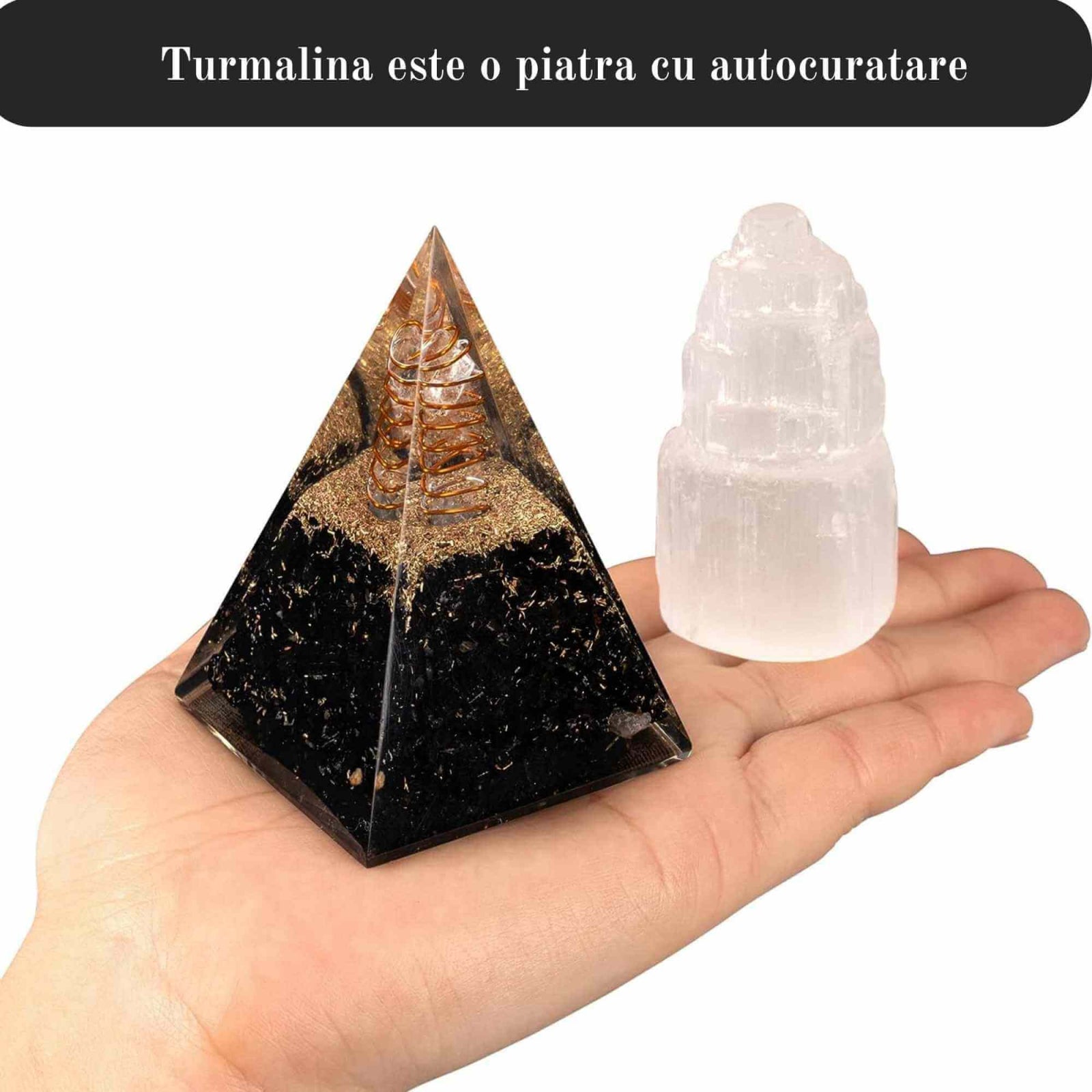 Piramida Orgonica 10 cm cu Turmalina Neagra