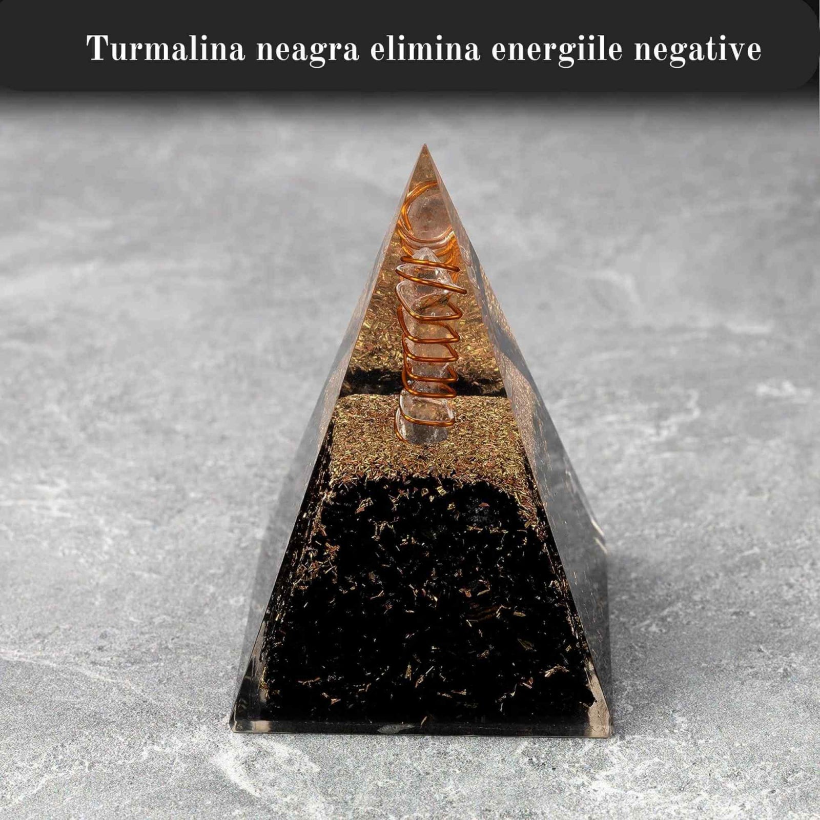 Piramida Orgonica 10 cm cu Turmalina Neagra