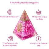 Piramida orgonica cuart roz si simbolul floarea vietii 8 cm – incurajeaza speranta, sensibilitatea, intuitia si abilitatile psihice