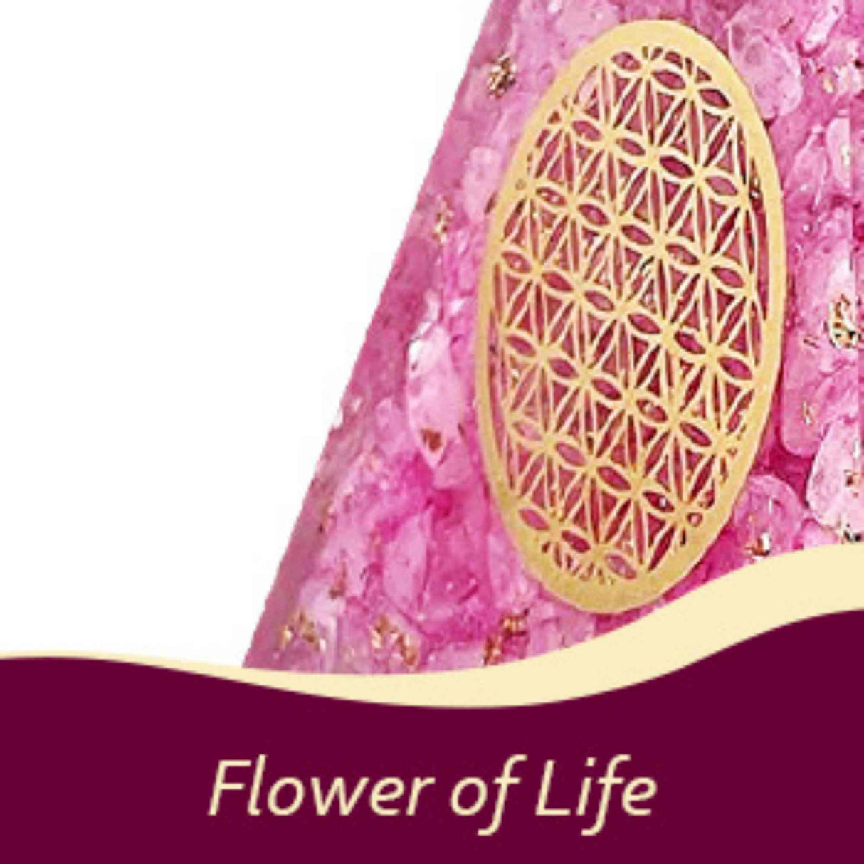 Piramida orgonica cuart roz si simbolul floarea vietii 8 cm – incurajeaza speranta, sensibilitatea, intuitia si abilitatile psihice