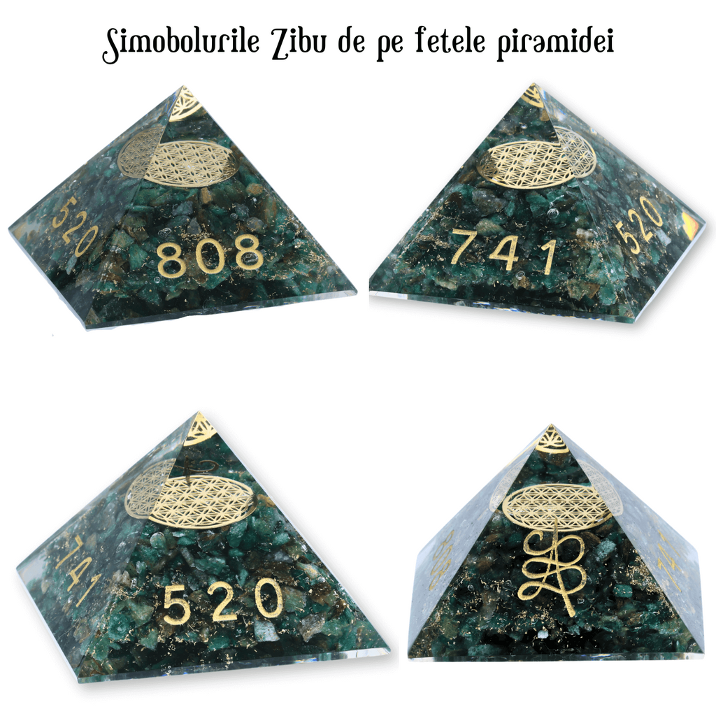 Piramida orgonica cu simboluri Zibu cu Jad verde - Prosperitate