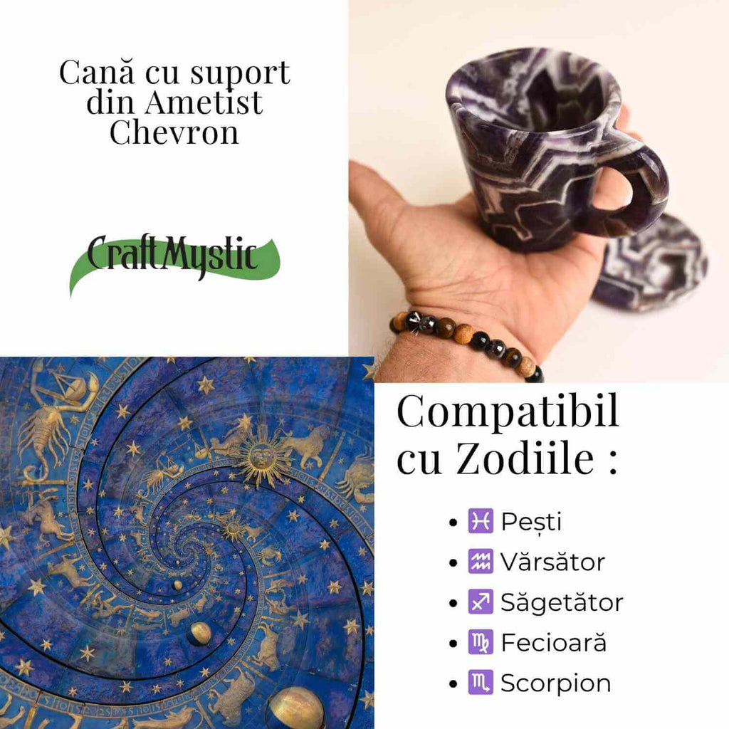 Cana din Ametist Chevron cu suport – Un ritual al rafinamentului spiritual