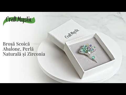 Brosa Scoica Abalone cu Perla Naturala si Zirconia