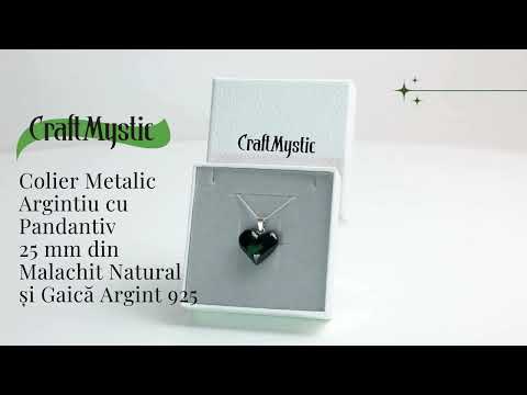Colier Elegant cu Lant Argintiu si Pandantiv din Malachit Natural in Forma de Inima, 25mm