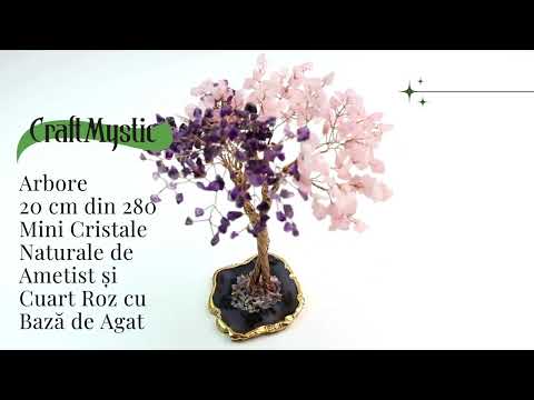 Copacel Decorativ cu Ametist si Cuart Roz pe Baza de Agat