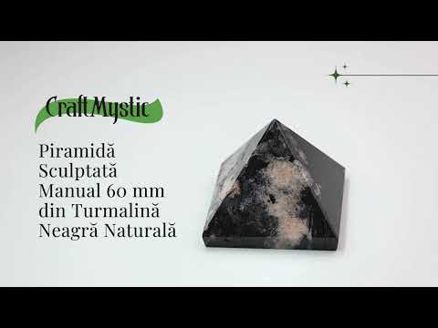 Piramida Sculptata Manual 60mm din Piatra de Turmalina Neagra cu Rutil Naturala
