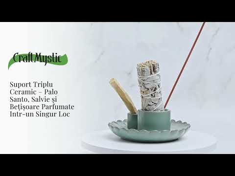 Suport 3 in 1 ceramic verde floare – Palo Santo, Salvie si Betisoare