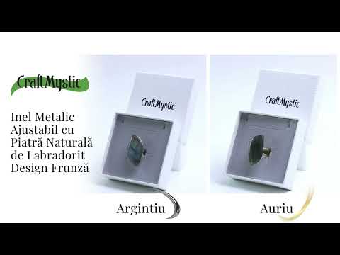 Inel auriu ajustabil cu Labradorit design frunza, pentru protectie si intuitie