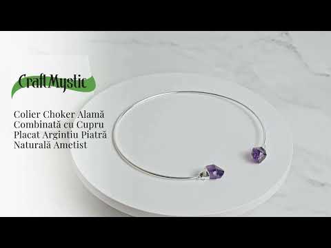 Colier Choker Argintiu cu Piatra Ametist Bruta - Echilibrare si Spiritualitate