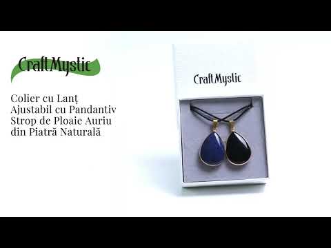 Colier ajustabil cu pandantiv strop de ploaie auriu Obsidian