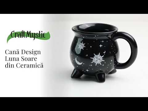 Cana din Ceramica in Forma de Ceaun cu Design Soare si Luna