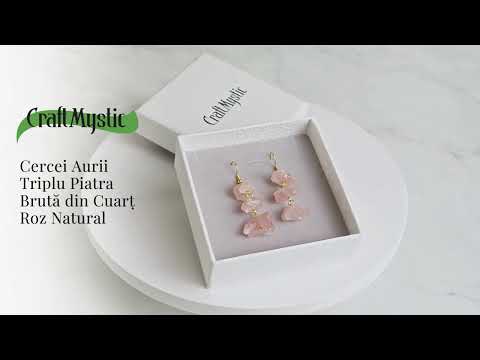Cercei Cuart Roz Natural Brut Triplu piatra – Iubire, Armonie si Echilibru