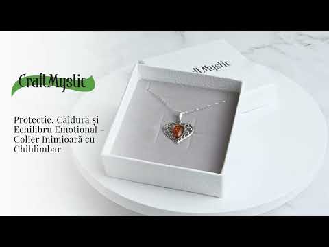 Colier inimioara cu chihlimbar si montura argint 925 – Protectie, caldura si echilibru emotional