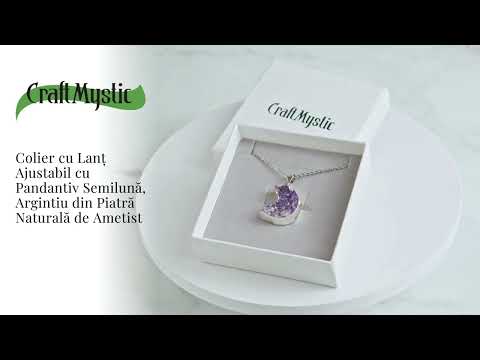 Colier Argintiu cu Ametist Druzy Semiluna – Claritate si Echilibru