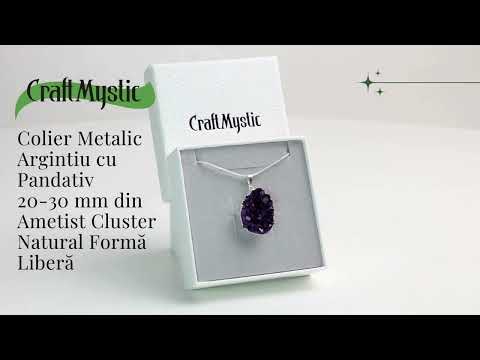 Colier deosebit cu Lant Argintiu si Pandantiv din Ametist Druzy Natural, 20-30mm