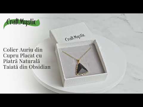 Colier Auriu din Cupru Placat cu Piatra Naturala Obsidian fatetata - Protectie si Echilibru